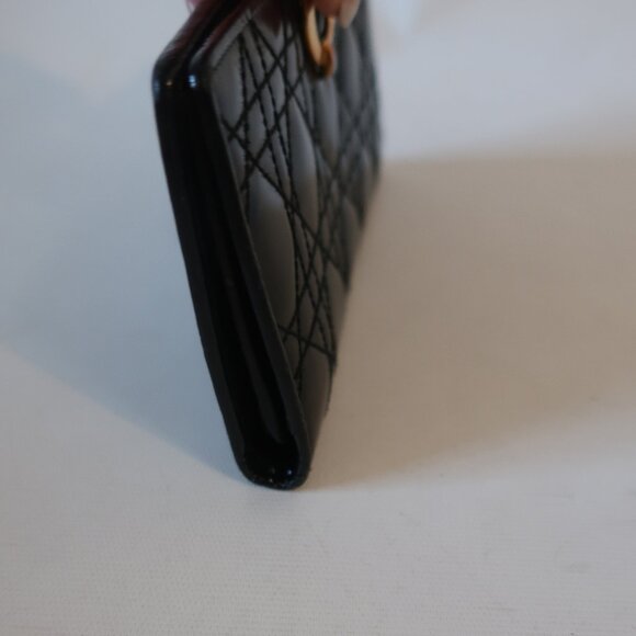 Womens Dior Black Canage Patent Leather O-Latch Quilted Vintage Long Wallet - Picture 4 of 16